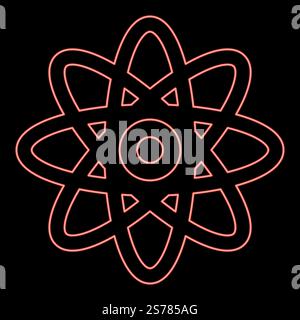 Neon atom molecular sign red color vector illustration image flat style light. Neon atom molecular sign red color vector illustration image flat style Stock Vector