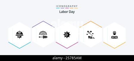 Labor Day 25 Glyph icon pack including screw driver . teeth. driver . spin . wheel Stock Vector