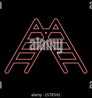 Neon stairs red color vector illustration image flat style light. Neon ladder stepladder stairs red color vector illustration image flat style Stock Vector