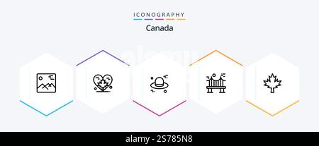 Canada 25 Line icon pack including canada. river. leaf. metal. across Stock Vector
