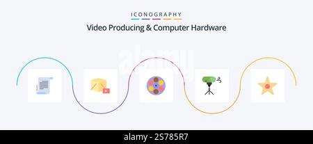 Video Producing And Computer Hardware Flat 5 Icon Pack Including film. photographic. film. photo. tape Stock Vector