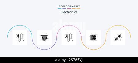 Electronics Glyph 5 Icon Pack Including . plug. electric. connect. electricity Stock Vector