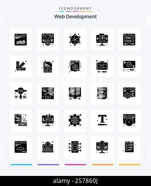 Creative Web Development 25 Glyph Solid Black icon pack  Such As flowchart. web. web. page. web Stock Vector