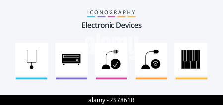 Devices Glyph 5 Icon Pack Including music. microphone. devices. hardware. devices. Creative Icons Design Stock Vector