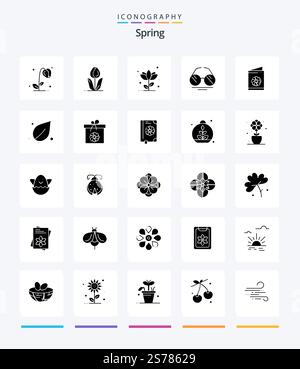 Creative Spring 25 Glyph Solid Black icon pack  Such As ecology. greeting card. rose. card. spring Stock Vector