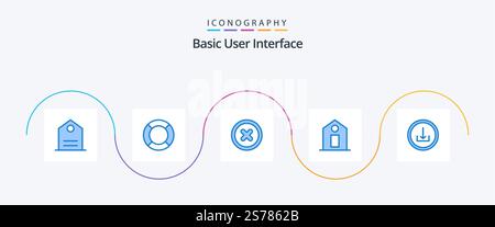 Basic Blue 5 Icon Pack Including interface. basic. basic. application. price Stock Vector