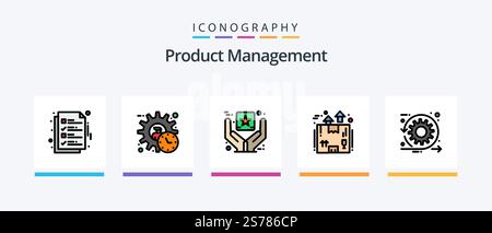Product Management Line Filled 5 Icon Pack Including time. scrum. seo. development. target. Creative Icons Design Stock Vector