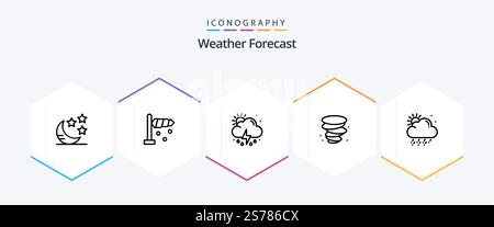 Weather 25 Line icon pack including . weather. sun. snowy. wind Stock Vector