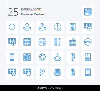 Devices 25 Blue Color icon pack including devices. computers. gadgets. turntable. products Stock Vector