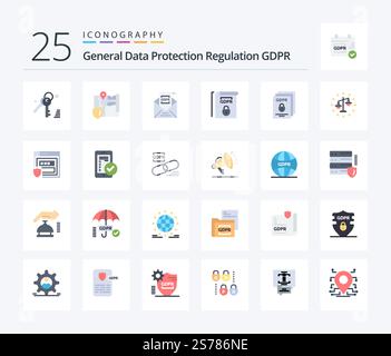 Gdpr 25 Flat Color icon pack including gdpr. terms. email. rules. gdpr Stock Vector