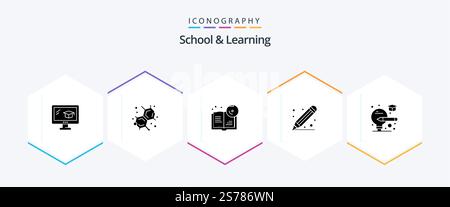 School And Learning 25 Glyph icon pack including . light. education. bulb. school Stock Vector