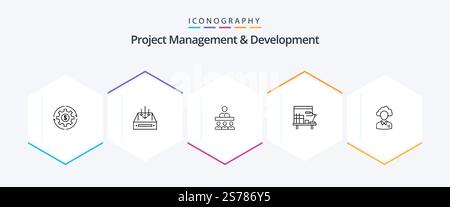 Project Management And Development 25 Line icon pack including workplace. teamwork. mail. team. parcel Stock Vector