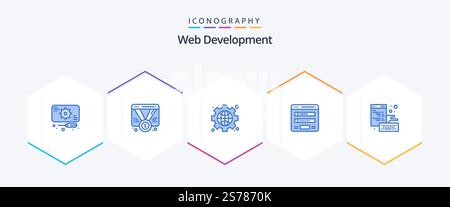 Web Development 25 Blue icon pack including web. login. web. form. globe Stock Vector