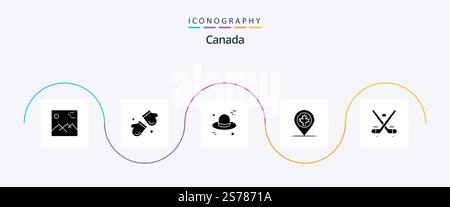 Canada Glyph 5 Icon Pack Including game. leaf. scandinavia. canada. map Stock Vector