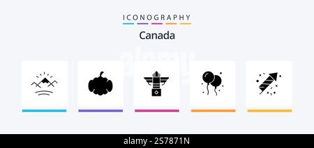 Canada Glyph 5 Icon Pack Including canada. fire work. street. canada. balloon. Creative Icons Design Stock Vector