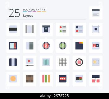 Layout 25 Flat Color icon pack including page. list. dropdown. layout. radio button Stock Vector