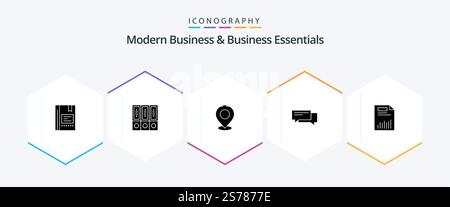 Modern Business And Business Essentials 25 Glyph icon pack including pin. mark. archive. map. folders Stock Vector