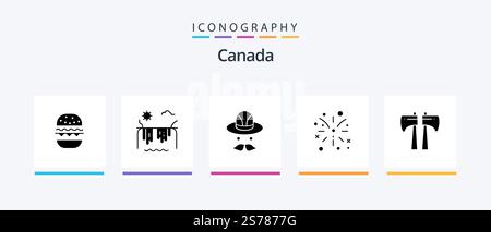 Canada Glyph 5 Icon Pack Including . canada. cap. ax. fire work. Creative Icons Design Stock Vector