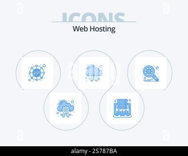 Web Hosting Blue Icon Pack 5 Icon Design. optimization. web. web. server. cloud Stock Vector