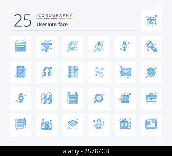 User Interface 25 Blue Color icon pack including voice. mic. goal. switch. on Stock Vector