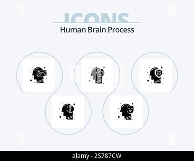 Human Brain Process Glyph 5 Icon Pack Including mind. human. mind. head ...