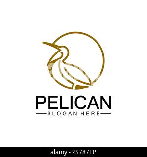 Pelican bird logo design, line art pelican bird logo vector illustration template Stock Vector