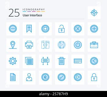 User Interface 25 Blue Color icon pack including user. interface. interface. cross. user interface Stock Vector