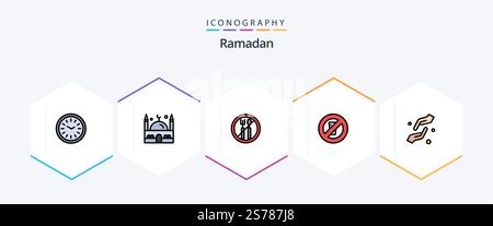 Ramadan 25 FilledLine icon pack including faith. ramadan. ramadan. no water. fasting Stock Vector