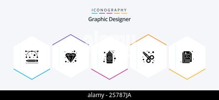 Graphic Designer 25 Glyph icon pack including idea. designer. designer. scissors. graphic design Stock Vector