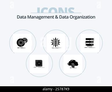 Data Management And Data Organization Glyph Icon Pack 5 Icon Design. management. setting. file. services. analysis Stock Vector