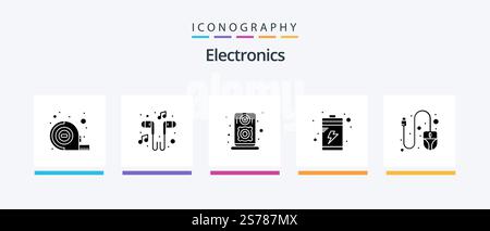 Electronics Glyph 5 Icon Pack Including . mouse. audio. computer. charge. Creative Icons Design Stock Vector