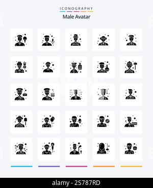 Creative Male Avatar 25 Glyph Solid Black icon pack  Such As man. science. recorder. professor. detect Stock Vector