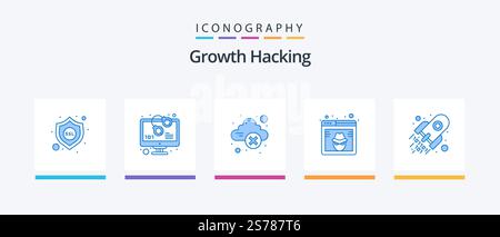 Hacking Blue 5 Icon Pack Including code. hacker. cloud. hack. browser. Creative Icons Design Stock Vector