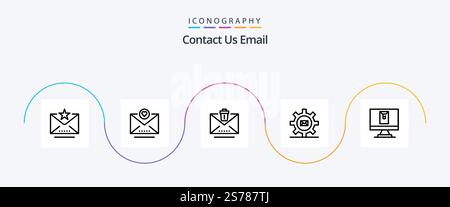 Email Line 5 Icon Pack Including envelope. message. email. mail. gear Stock Vector