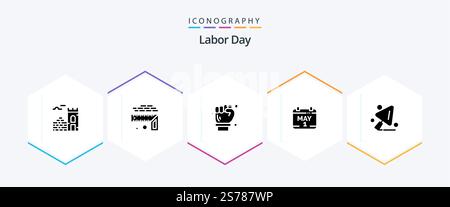 Labor Day 25 Glyph icon pack including day . calendar . size. engineer Stock Vector