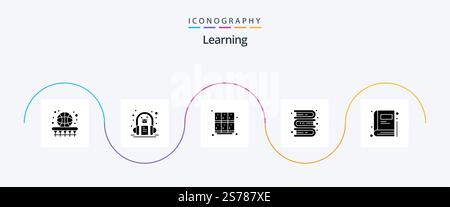 Learning Glyph 5 Icon Pack Including learning. education. learning. books. open Stock Vector