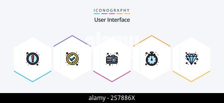 User Interface 25 FilledLine icon pack including . diamond. interface. brilliant. timer Stock Vector