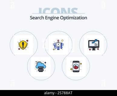 Seo Line Filled Icon Pack 5 Icon Design. . website. sharing. domain registration. store Stock Vector
