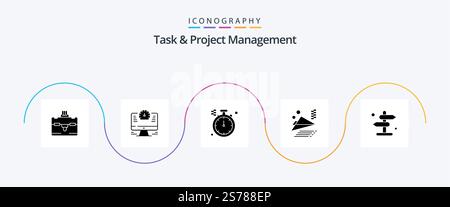 Task And Project Management Glyph 5 Icon Pack Including . paper plane . watch. airplane . north Stock Vector