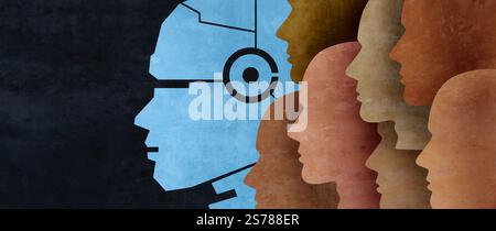 AI Robot Team Assistant Service and Chatbot agant or Robotic Automation helping Humans as technology and Human Job integration as employees being guid Stock Photo