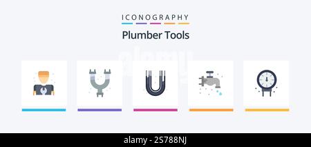 Plumber Flat 5 Icon Pack Including . plumbing. faucet. plumber. gauge. Creative Icons Design Stock Vector
