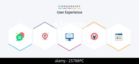 User Experience 25 Flat icon pack including experience. tools. computer. repair. gear Stock Vector