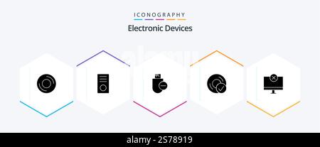 Devices 25 Glyph icon pack including devices. computers. gadget. stick. hardware Stock Vector
