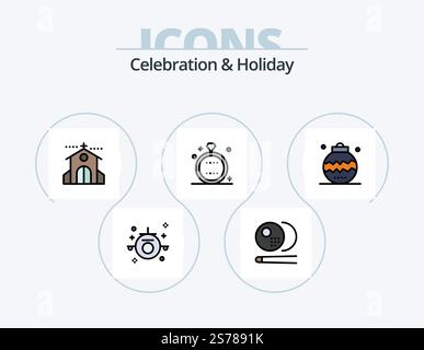 Celebration and Holiday Line Filled Icon Pack 5 Icon Design. sports. pool. holiday. billiards. travel Stock Vector