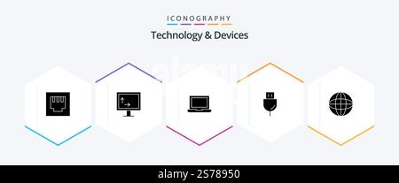 Devices 25 Glyph icon pack including globe. earth. devices. devices. technology Stock Vector