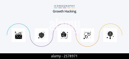 Hacking Glyph 5 Icon Pack Including scan. jail. attention. handcuff. arrest Stock Vector