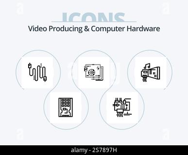 Video Producing And Computer Hardware Line Icon Pack 5 Icon Design. parts. electronics. computer. customize. computer Stock Vector