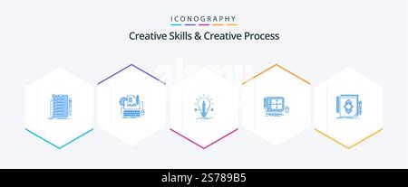 Creative Skills And Creative Process 25 Blue icon pack including tool. design. paper. pencil. solution Stock Vector