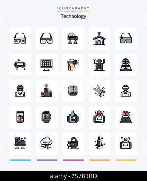 Creative Technology 25 Line FIlled icon pack  Such As smart. glasses. smart. device. smart Stock Vector