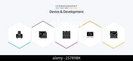 Device And Development 25 Glyph icon pack including web. loud. browser. speaker. music Stock Vector